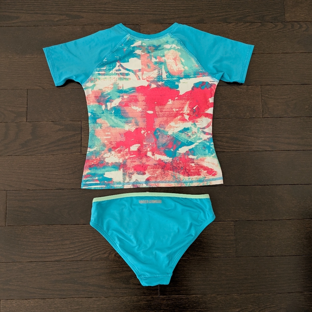 sz:8 Nwot Under Armour Girls' Helios rashguard Swim Set - Picture 7 of 8